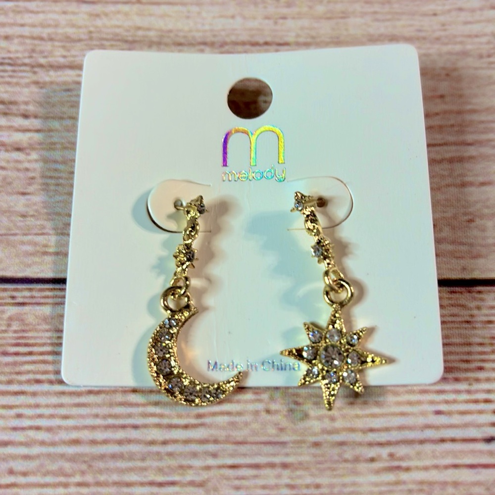 Faux Diamond Moon & Star Earrings (NIP)